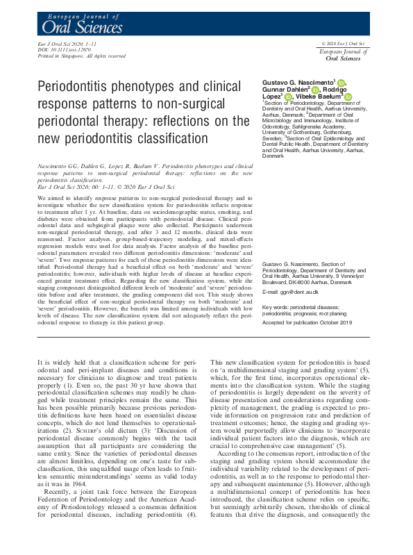 (PDF) Periodontitis phenotypes and clinical response patterns to non ...