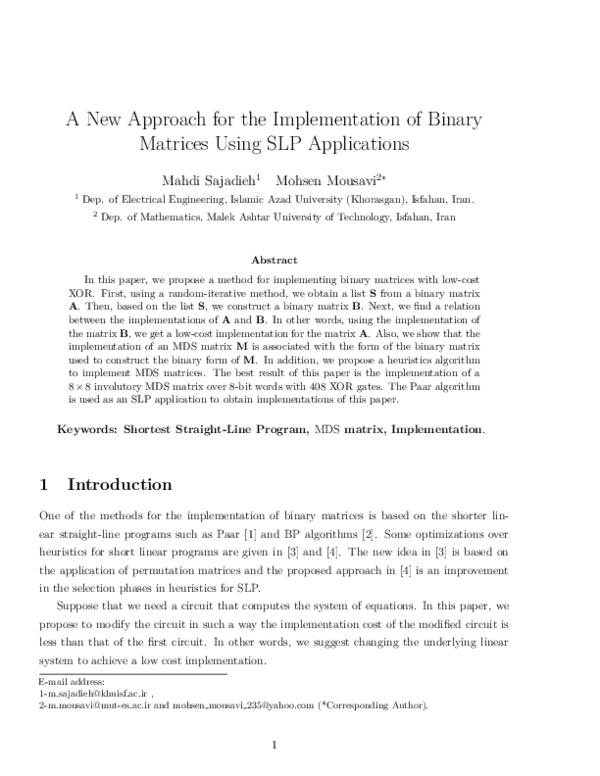 (PDF) A New Approach for the Implementation of Binary Matrices Using ...