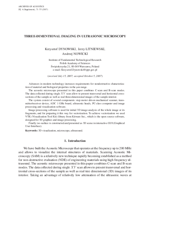 (PDF) Three-dimentional imaging in ultrasonic microscopy