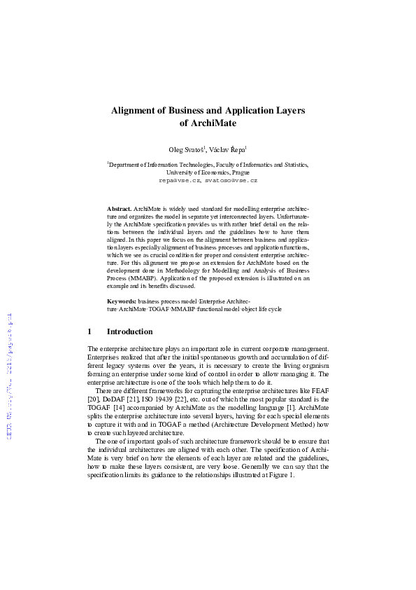 (PDF) Alignment of Business and Application Layers of ArchiMate