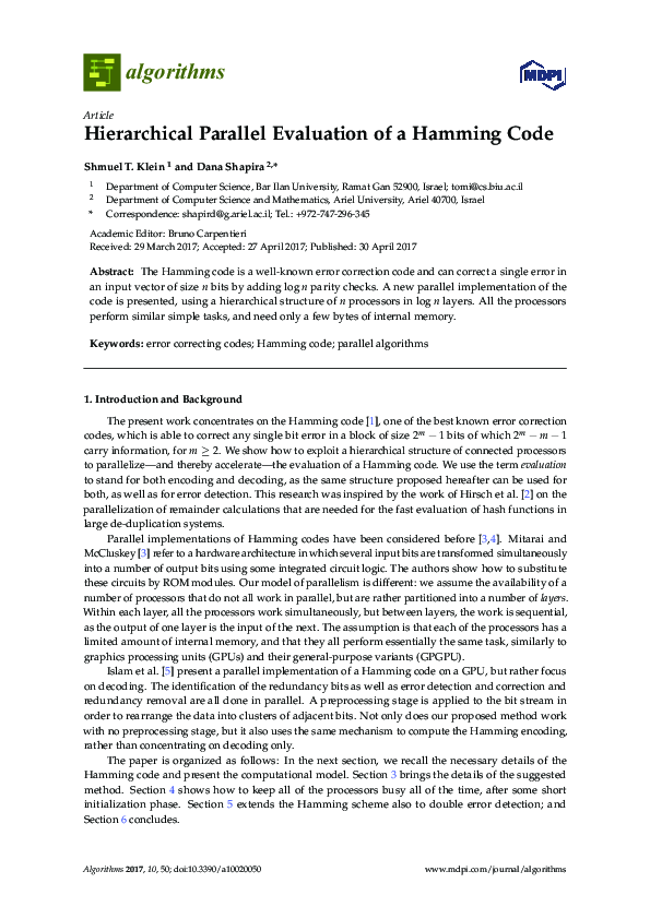 (PDF) Hierarchical Parallel Evaluation of a Hamming Code