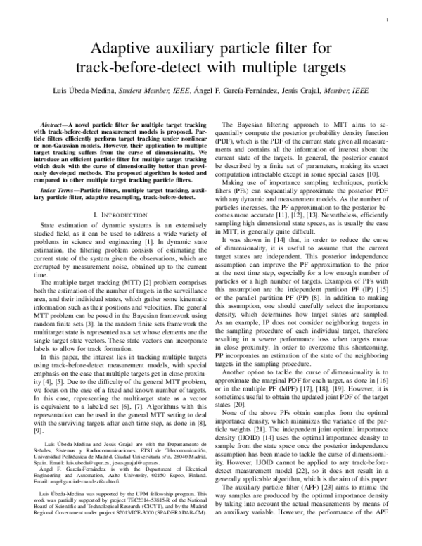 (PDF) Adaptive Auxiliary Particle Filter for Track-Before-Detect With ...