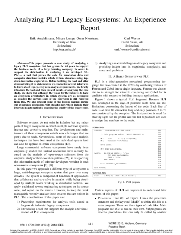 (PDF) Analyzing PL/1 legacy ecosystems: An experience report