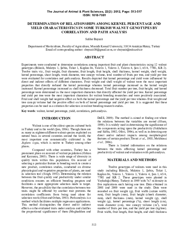 (PDF) Determination of relationships among kernel percentage and yield ...