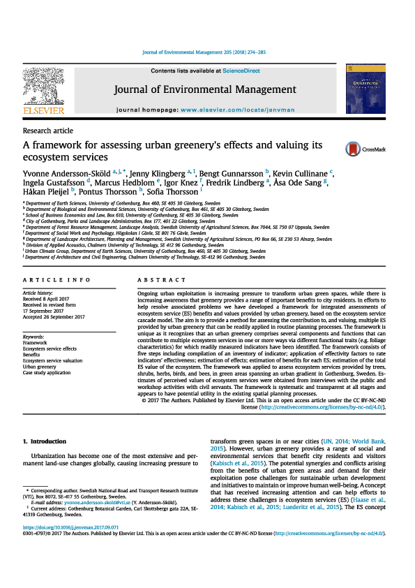 (PDF) A framework for assessing urban greenery's effects and valuing ...