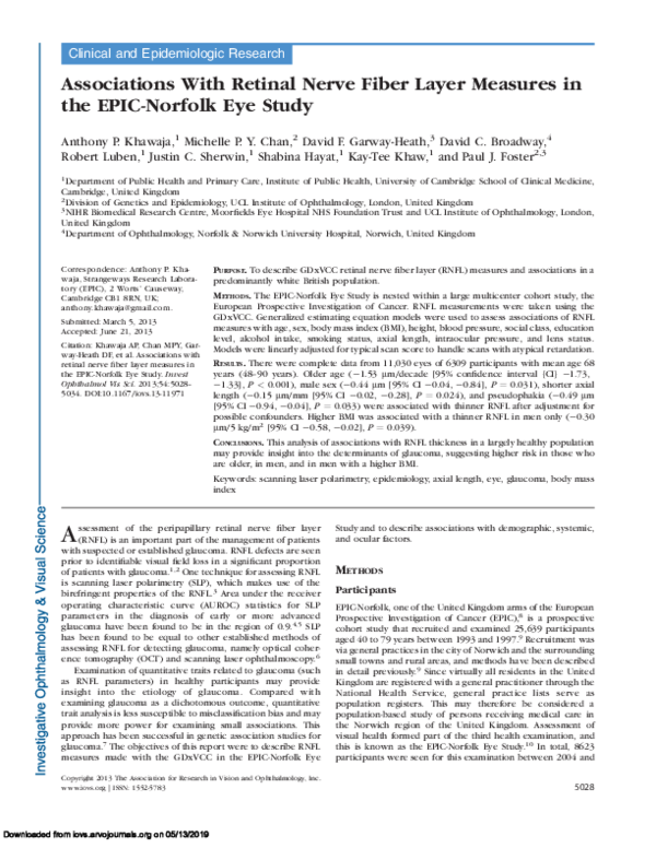 (PDF) Associations With Retinal Nerve Fiber Layer Measures in the EPIC ...