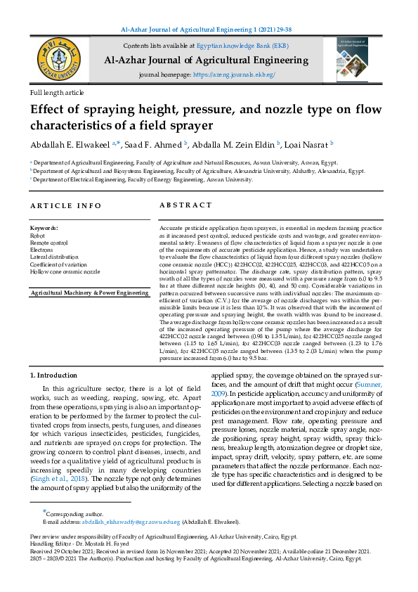 (PDF) Effect of spraying height, pressure, and nozzle type on flow ...