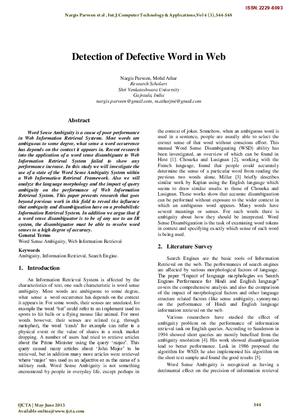 (PDF) Detection of Defective Word in Web