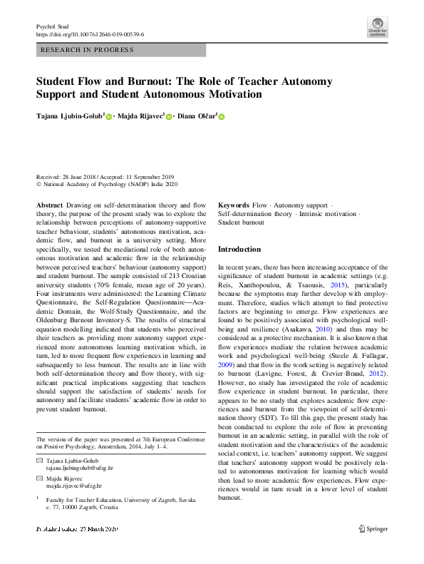 (PDF) Student Flow and Burnout: The Role of Teacher Autonomy Support ...