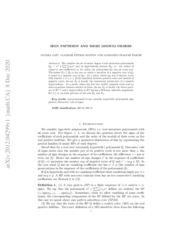 (PDF) Sign patterns and rigid moduli orders