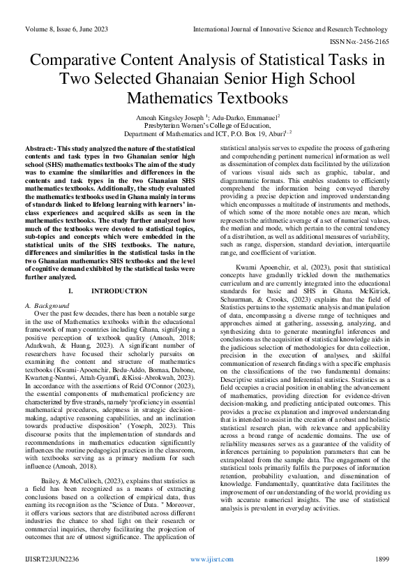 (PDF) Comparative Analysis of Statistical Tasks in Ghanaian SHS Textbooks