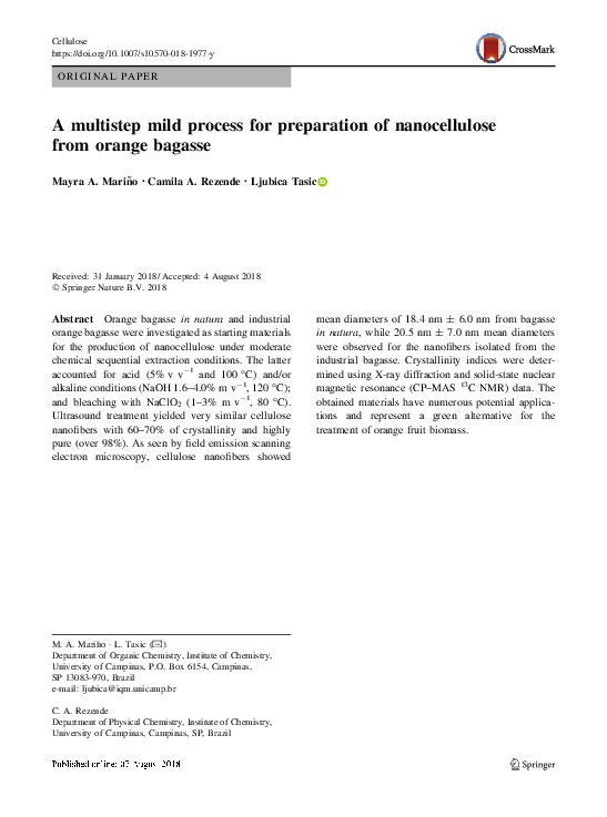 (PDF) A multistep mild process for preparation of nanocellulose from ...