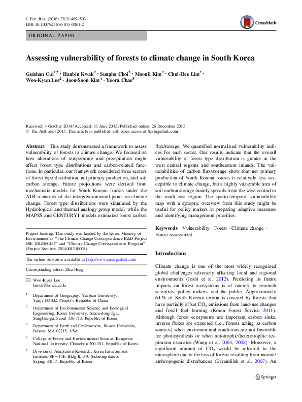 (PDF) Assessing vulnerability of forests to climate change in South Korea