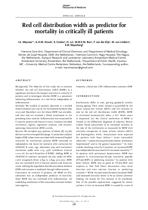 (PDF) Red cell distribution width as predictor for mortality in ...