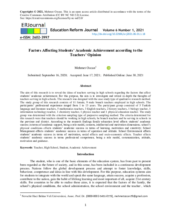 (PDF) Factors Affecting Students’ Academic Achievement according to the ...