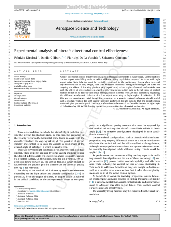 (PDF) Experimental analysis of aircraft directional control effectiveness