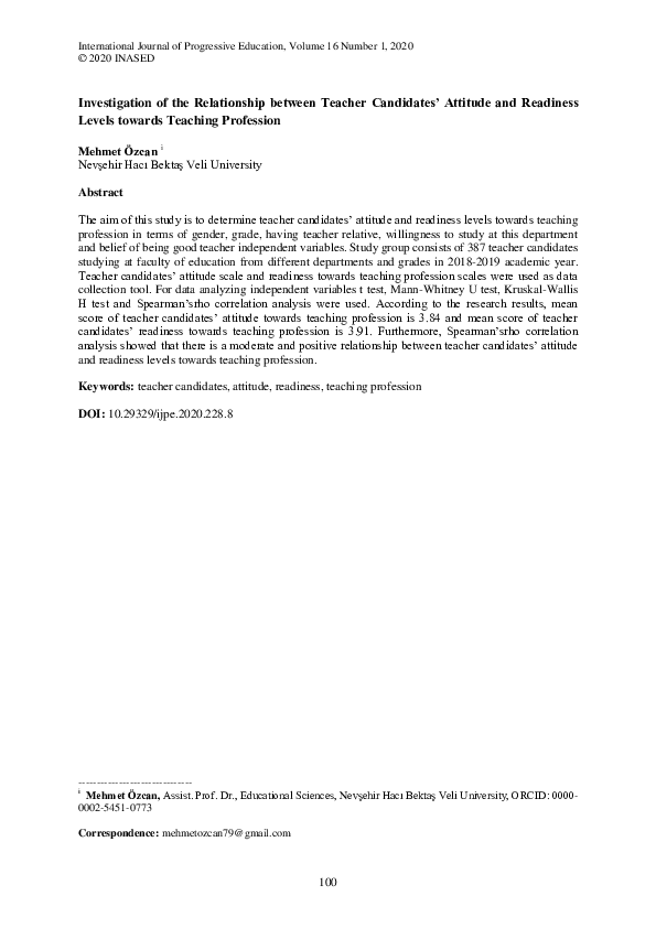 (PDF) Investigation of the Relationship between Teacher Candidates ...