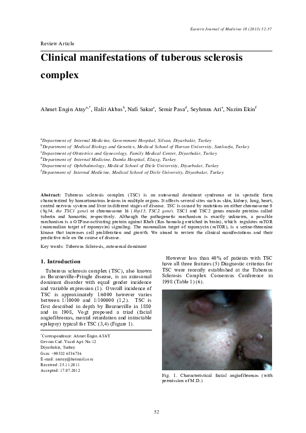 (PDF) Clinical manifestations of tuberous sclerosis complex