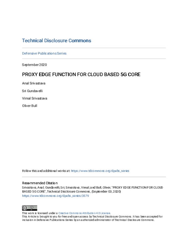 (PDF) Proxy Edge Function for Cloud Based 5G Core