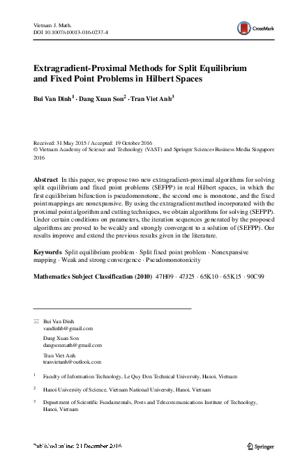(PDF) Extragradient-Proximal Methods for Split Equilibrium and Fixed ...