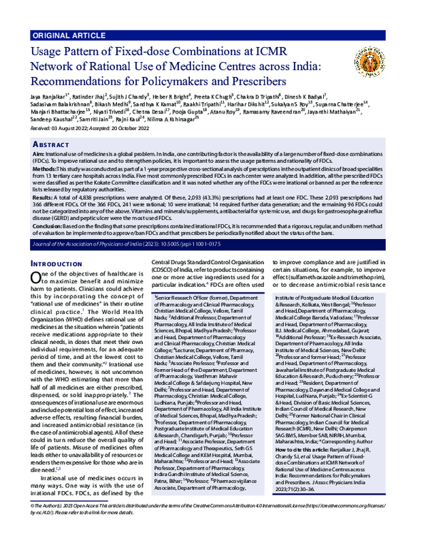 (PDF) Usage Pattern of Fixed-dose Combinations at ICMR Network of ...