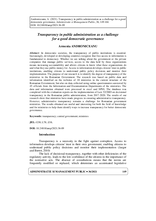 (PDF) Transparency in public administration as a challenge for a good ...