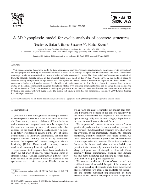 (PDF) A 3D hypoplastic model for cyclic analysis of concrete structures
