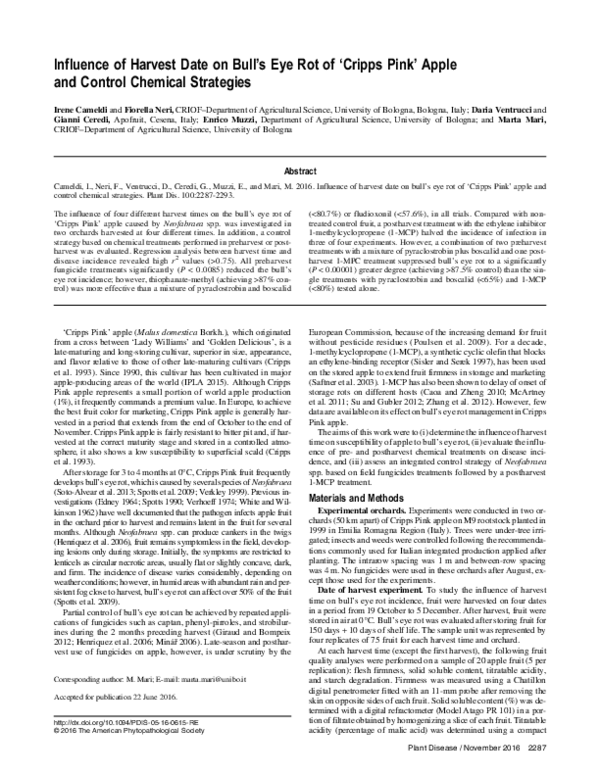 (PDF) Influence of Harvest Date on Bull’s Eye Rot of ‘Cripps Pink ...