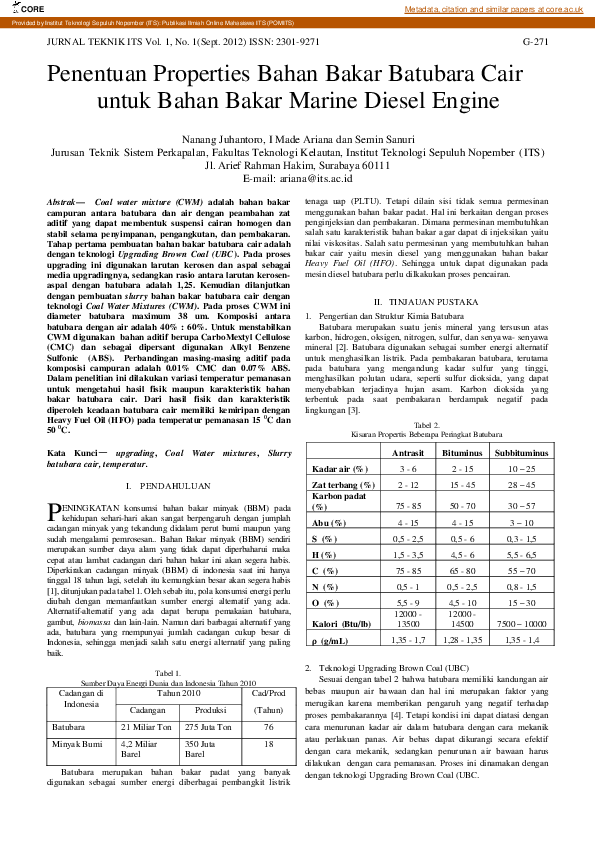 (PDF) Penentuan Properties Bahan Bakar Batubara Cair untuk Bahan Bakar ...