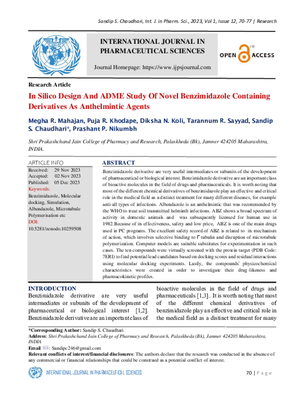 (PDF) In Silico Design And ADME Study Of Novel Benzimidazole Containing ...