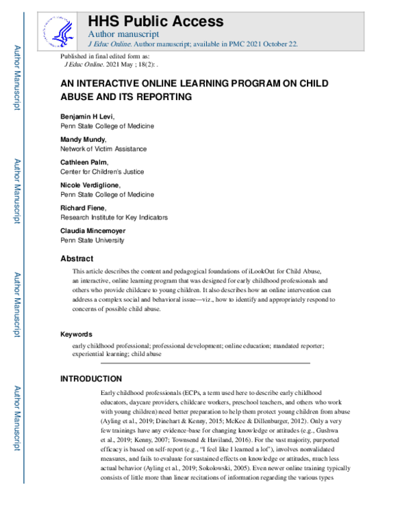 (PDF) An Interactive Online Learning Program on Child Abuse and Its ...