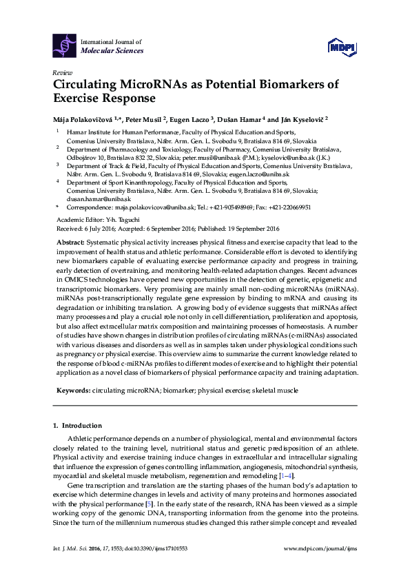 (PDF) Circulating MicroRNAs as Potential Biomarkers of Exercise Response
