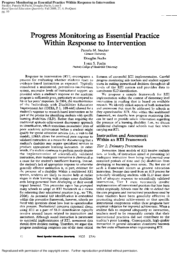 (PDF) Progress Monitoring as Essential Practice within Response to ...