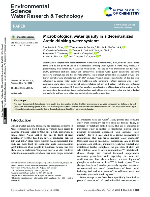 (PDF) Microbiological water quality in a decentralized Arctic drinking ...