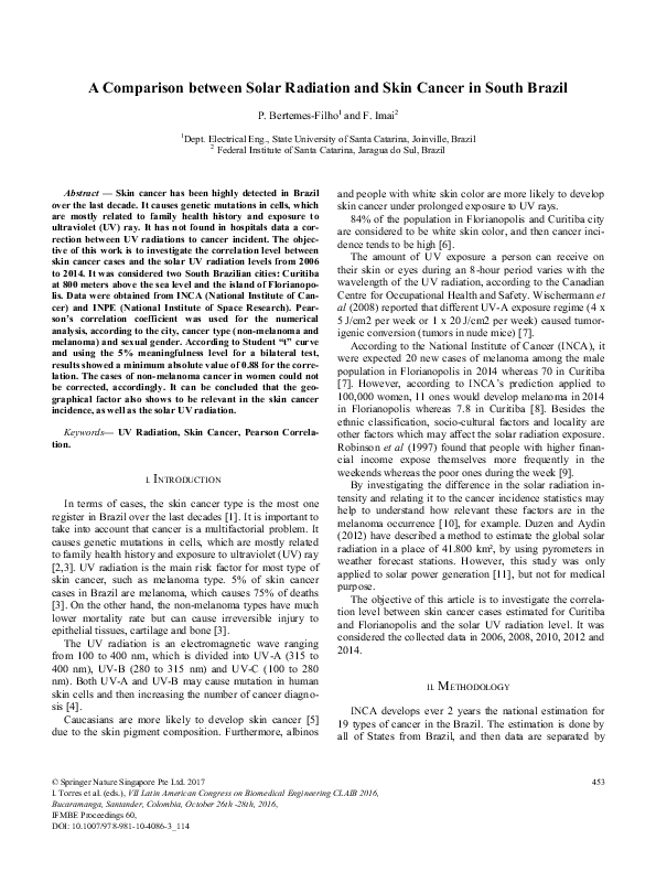 (PDF) A Comparison between Solar Radiation and Skin Cancer in South Brazil