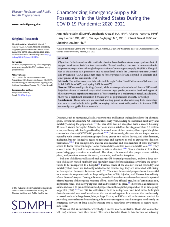 (PDF) Characterizing Emergency Supply Kit Possession in the United ...