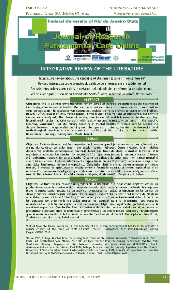 (PDF) Integrative review about the teaching of the nursing care in ...