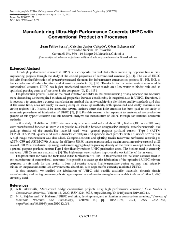 (PDF) Manufacturing Ultra-High Performance Concrete UHPC with ...