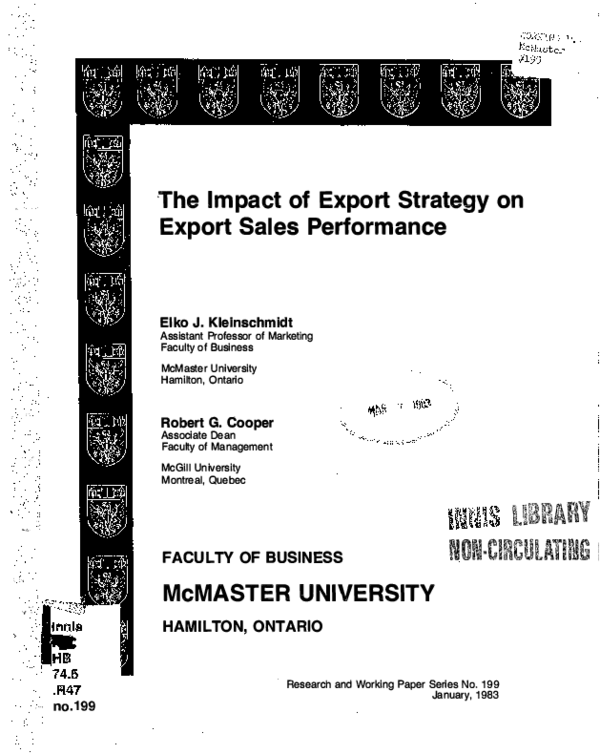 (PDF) The Impact of Export Strategy on Export Sales Performance