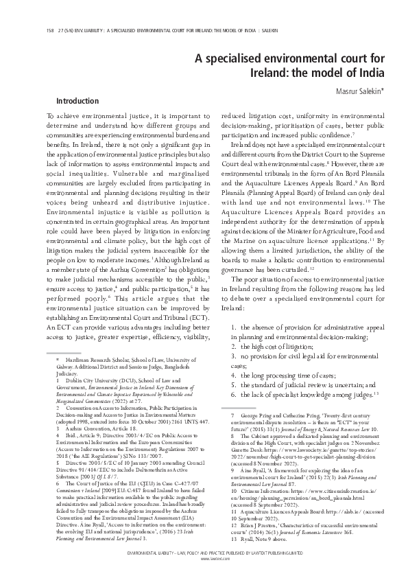 (PDF) A specialised environmental court for Ireland: the model of India