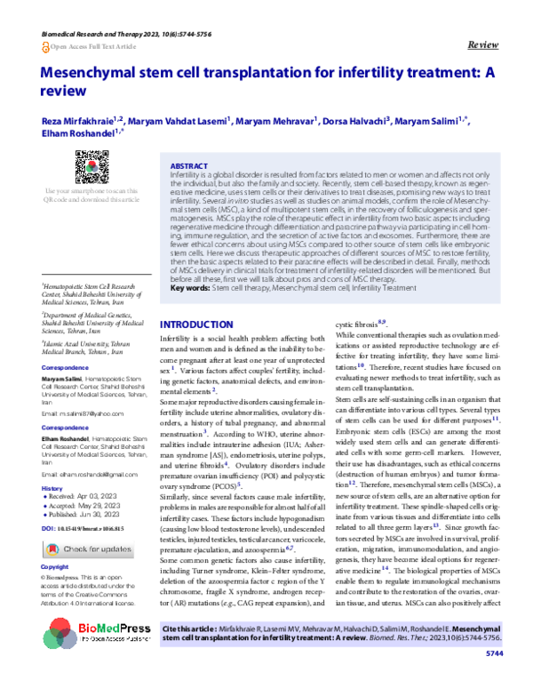 (PDF) Mesenchymal stem cell transplantation for infertility treatment ...
