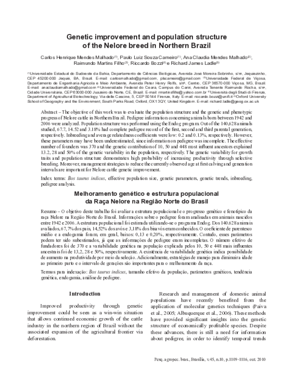 (PDF) Genetic improvement and population structure of the Nelore breed ...