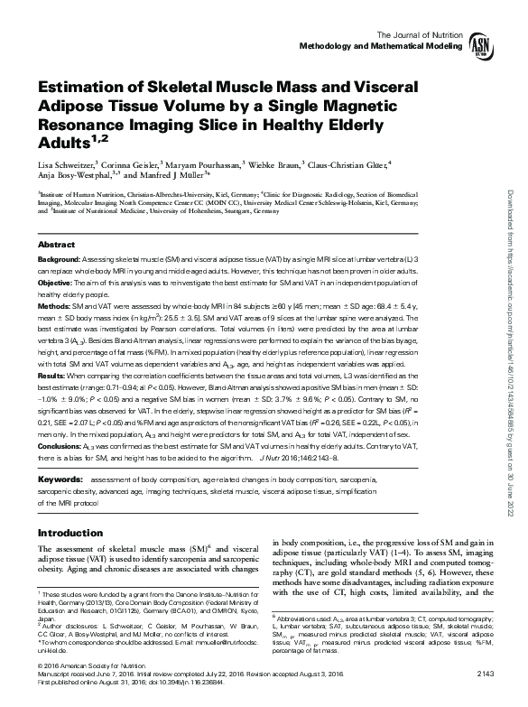 (PDF) Estimation of Skeletal Muscle Mass and Visceral Adipose Tissue ...