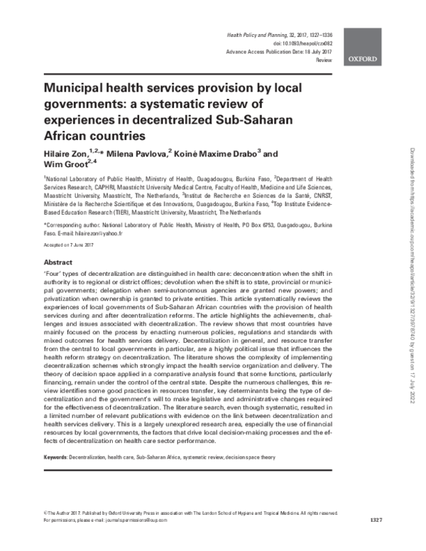 (PDF) Municipal health services provision by local governments: a ...