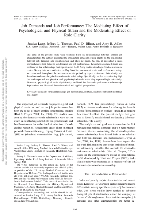(PDF) Job Demands and Job Performance: The mediating effect of ...