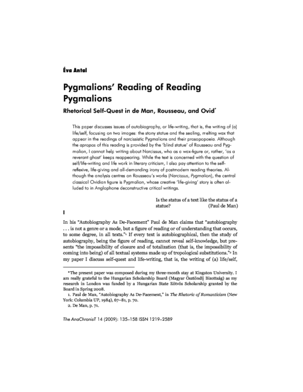 (PDF) Pygmalions' Reading of Reading Pygmalions