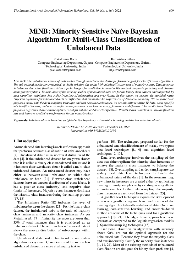 (PDF) MiNB: Minority Sensitive Naïve Bayesian Algorithm for Multi-Class ...