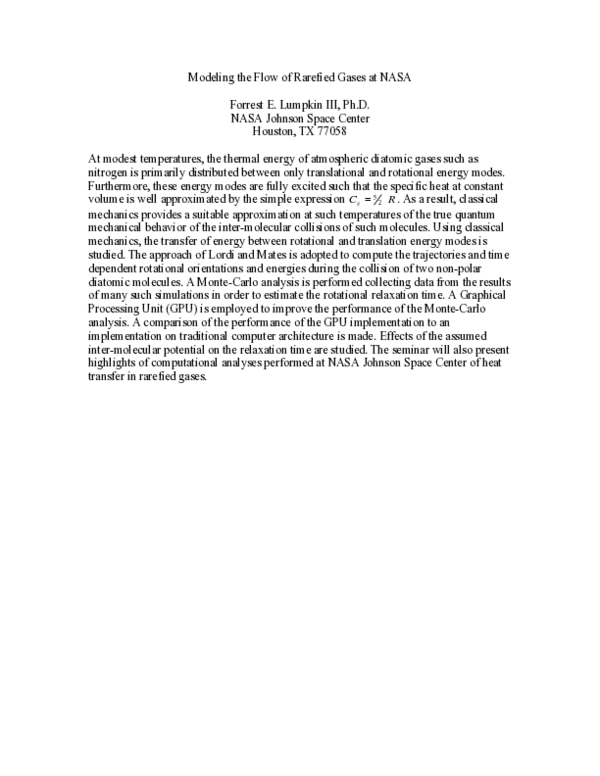 (PDF) Modeling the Flow of Rarefied Gases at NASA