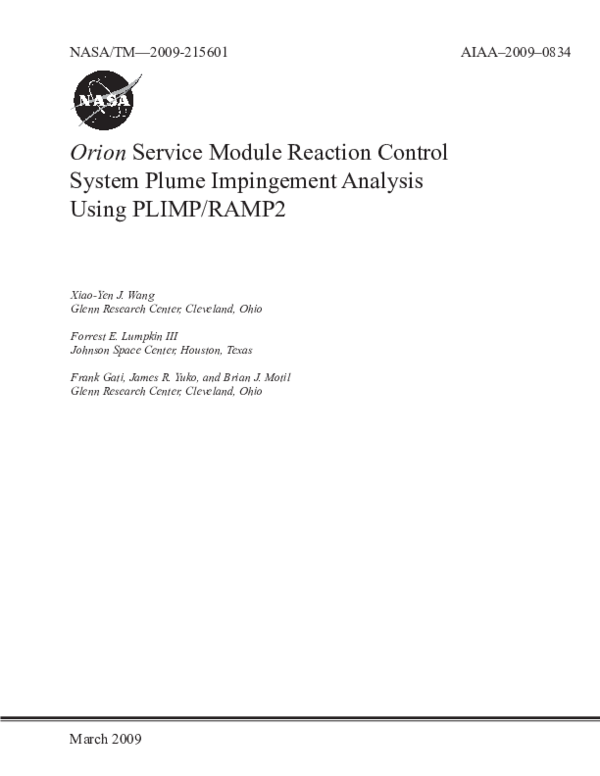 (PDF) Orion Service Module Reation Control System Plume Impingement ...