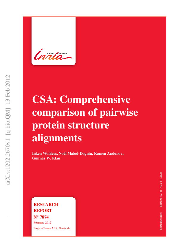 (PDF) CSA: Comprehensive comparison of pairwise protein structure ...